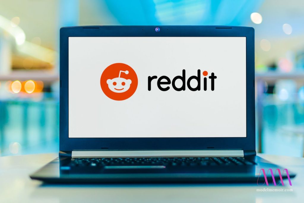 Laptop displaying logo of Reddit.